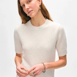 White + Warren Light Grey Short Sleeve Cashmere Sweater